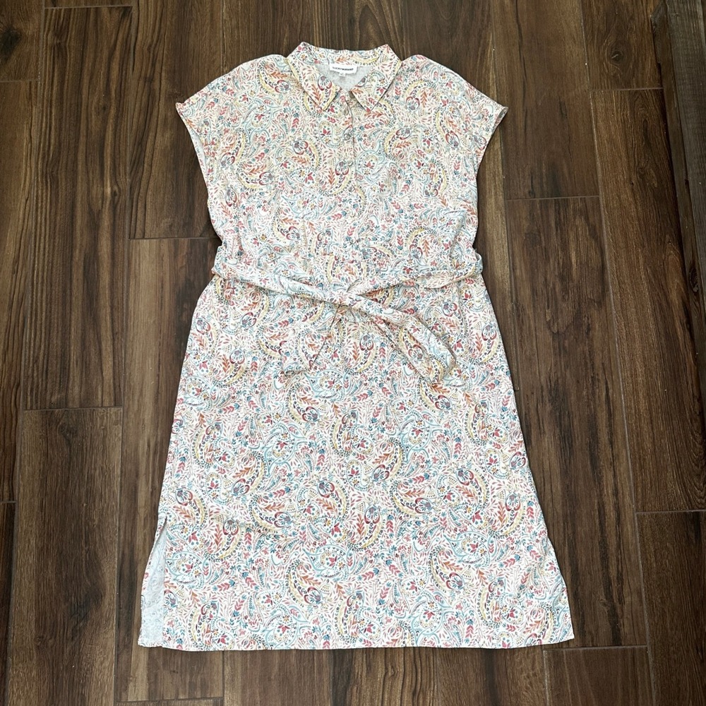 Lucky Brand Womens 3X Paisley Linen Blend Midi Shirt Dress Tie Waist YS5W52690WB